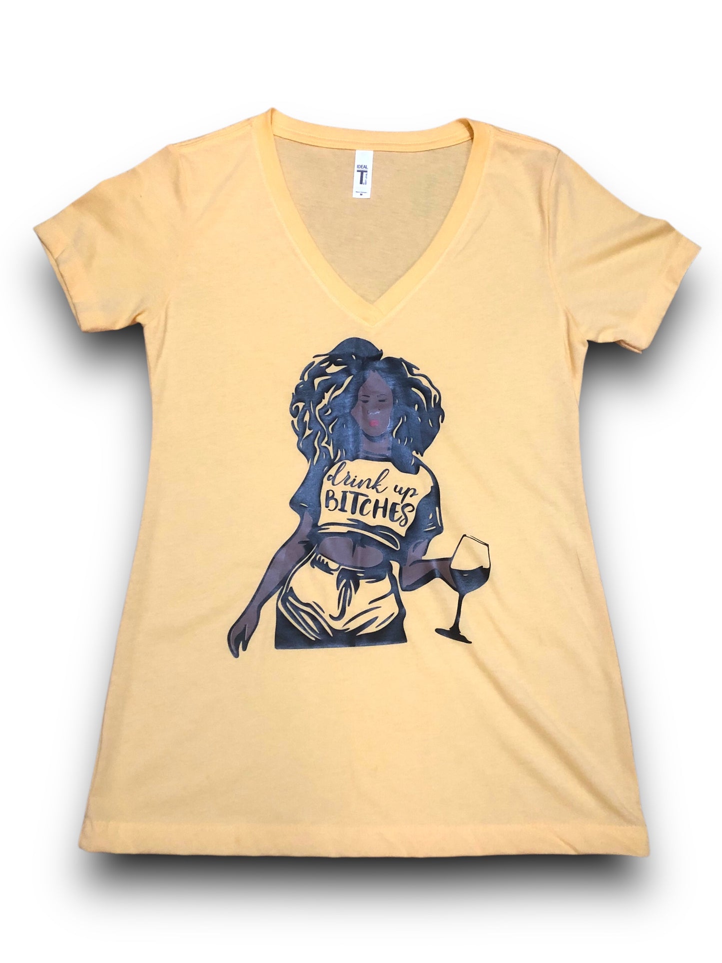 Women's "Drink Up" Graphic V-Neck T-Shirt - Med