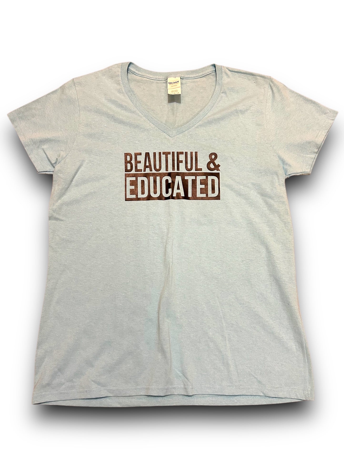 Women's "Beautiful & Educated" V-Neck Graphic T-Shirt - Large