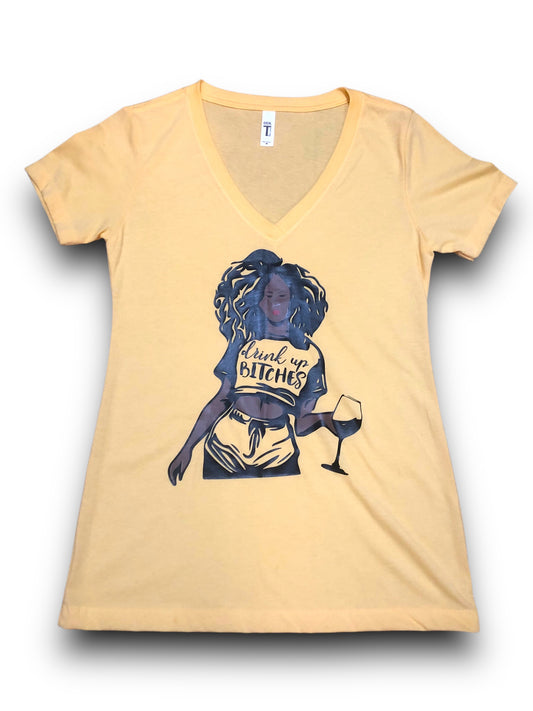 Women's "Drink Up" Graphic V-Neck T-Shirt - Med