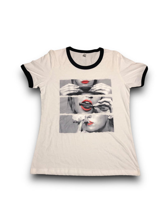 Women's "Women Rolling a Backwoods" Graphic Ringer Shirt - XL