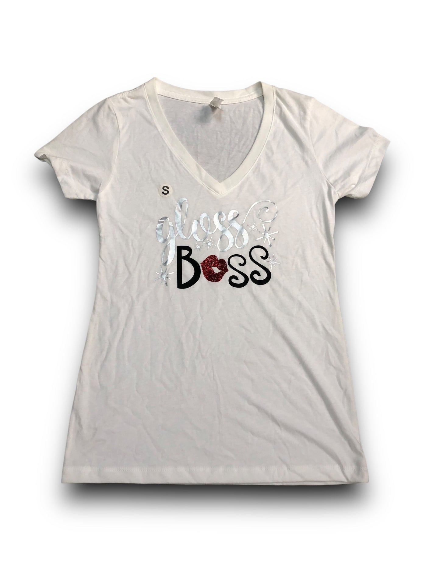 Women's "Gloss Boss" Graphic V-Neck Shirt - Small
