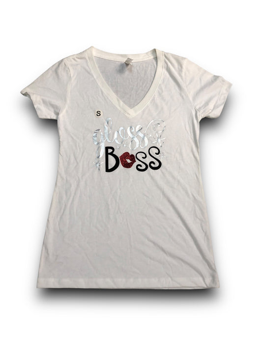Women's "Gloss Boss" Graphic V-Neck Shirt - Small