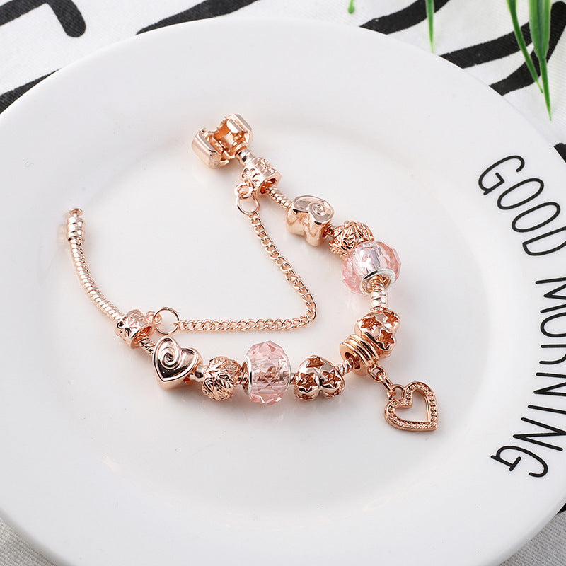 Geometric Women's Rose Gold Heart Bracelet