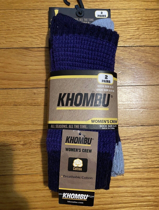 Khombu Women's Crew Socks Purple Size 4-10 (Shoe 9-11) 2 Pack