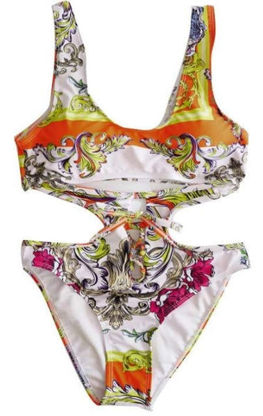 Women's Floral Lace Up One-Piece Swimsuit - Gmbu Apparel