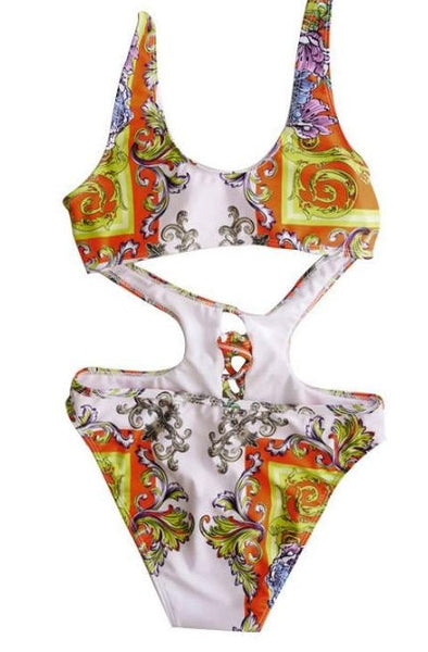 Women's Floral Lace Up One-Piece Swimsuit - Gmbu Apparel