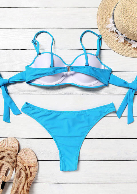 Women's Lake Blue Rhinestone Tie 2 Piece Bikini Set - Gmbu Apparel