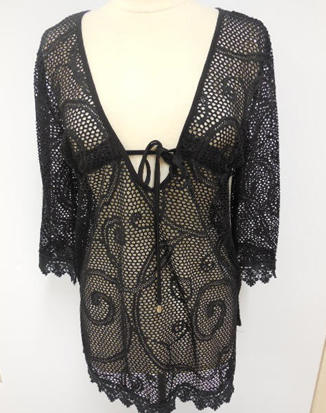 Spiaggia Dolce Black Lace Cover Up Tunic Dress - Gmbu Apparel